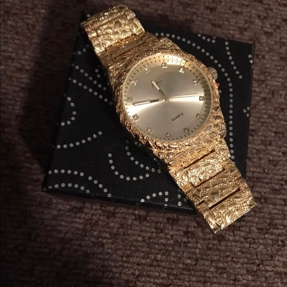 NEW Mens 14K/GP Gold Nugget Watch - Picture 2 of 4